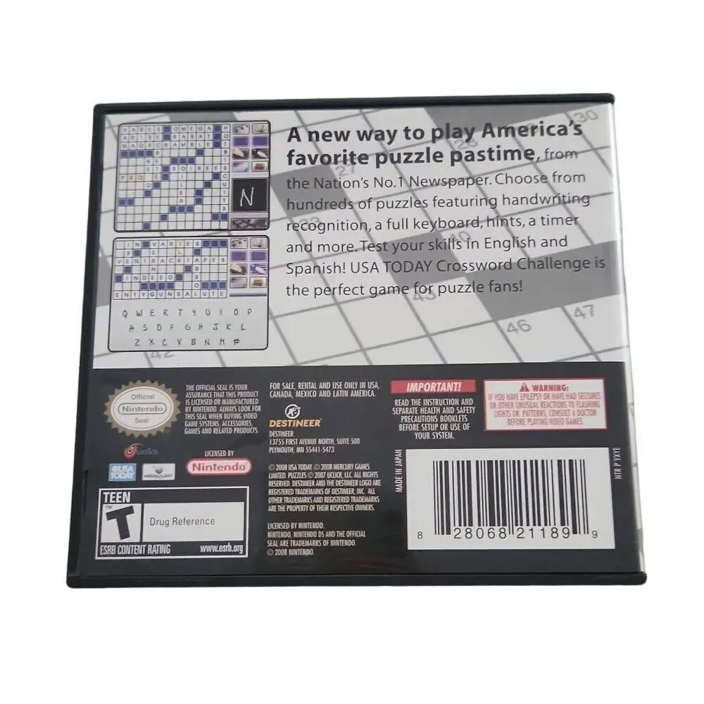 Nintendo DS USA Today Crossword Challenge Game with Case